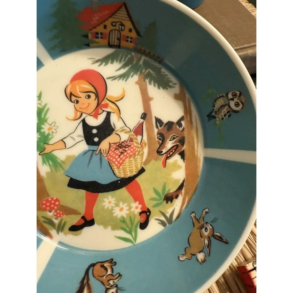 Vintage Ornamin Little Red Riding Hood Bowl & Cup Set Germany Melamine Nursery